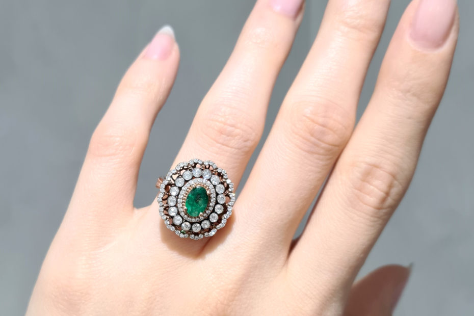 2. El 1.45 Karat Pırlanta ve Zümrüt Yüzük - X003573