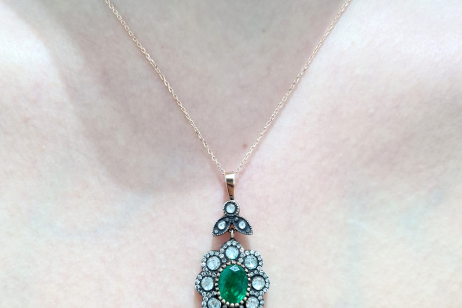 2. El 1.56 Karat Elmas ve Zümrüt Kolye - X003605