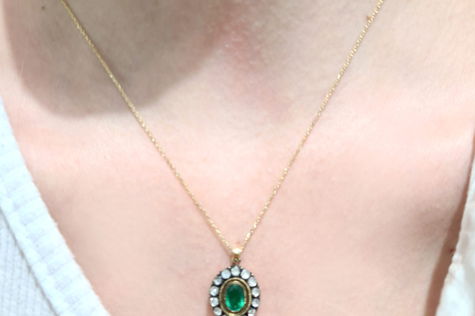 2. El 0,75 Karat Elmas ve Zümrüt Kolye - X003702