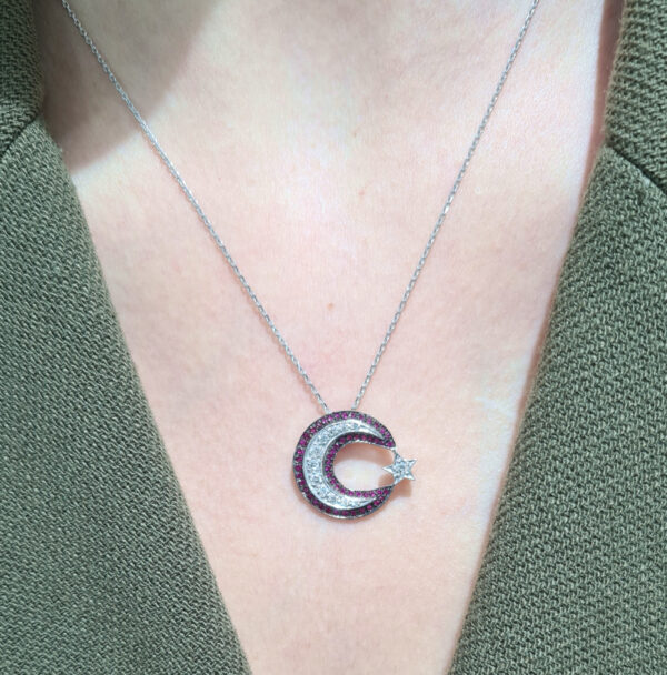 Pırlanta ve Pembe Safir Ayyıldız Kolye