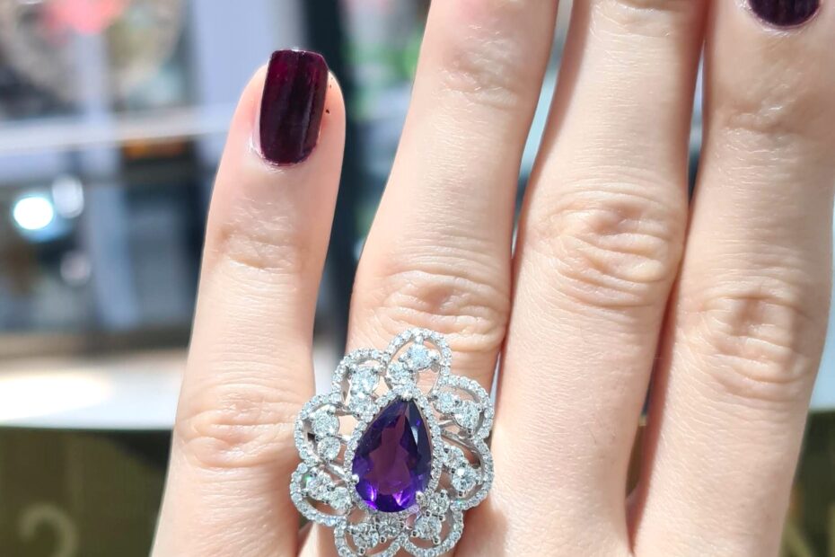 2. El 3,65 Karat Pırlanta ve Damla Ametist Tasarım Yüzük X005163