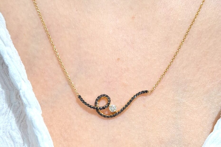 2. El 0,45 Karat Tektaş Detaylı Siyah Pırlantalı Tasarım Kolye X005302