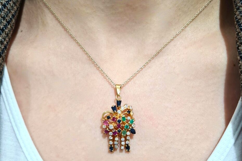 2. El 0,82 Karat Pırlanta, Safir, Zümrüt ve Yakut Tasarım Kolye X005315