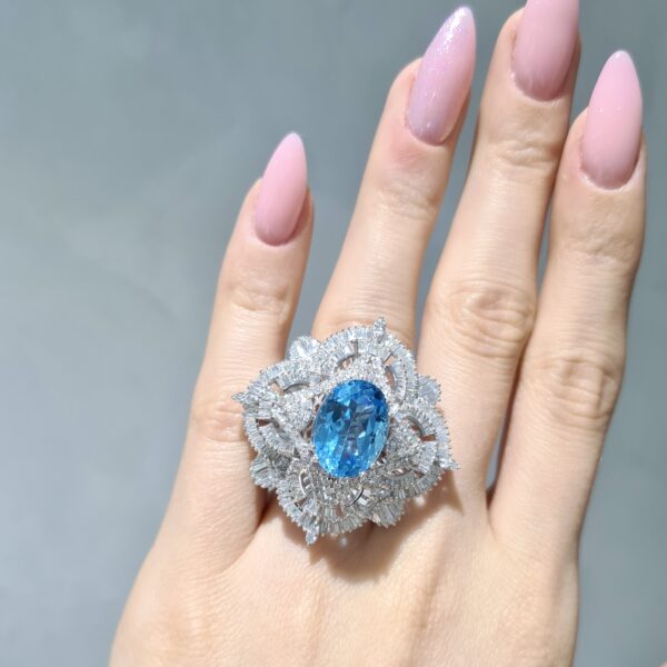 10,13 Karat Pırlanta ve Blue Topaz Fantezi Yüzük RZ00002