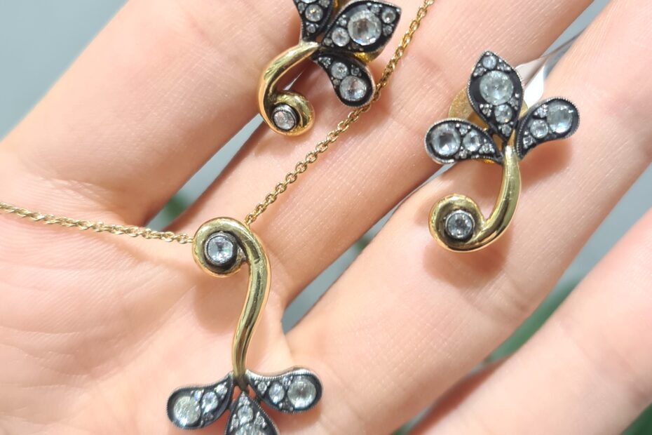 2. El 0,82 Karat Elmas Tasarım Kolye Küpe Set KK00030 KK00031