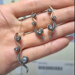 2. El 1,11 Karat Elmas Tasarım Kolye Küpe Set KK00004 KK00005