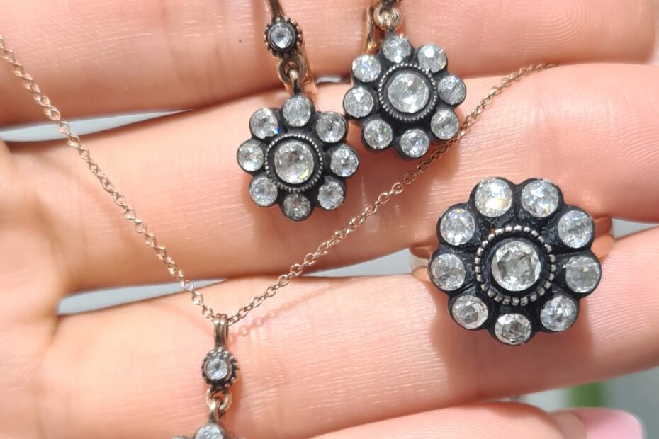 2. El 2,43 Karat Elmas Çiçek Kolye Küpe Yüzük Set KK00006 KK00007 KK00008