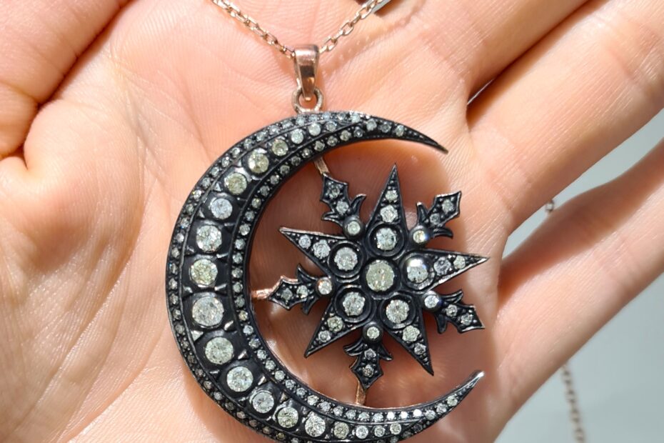 2. El 1,25 Karat Elmas Ay Yıldız Rose Tasarım Kolye X005777