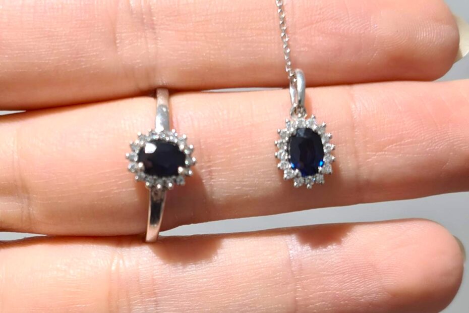 2. El 0,21 Karat Pırlanta ve Safir Kolye Yüzük Set