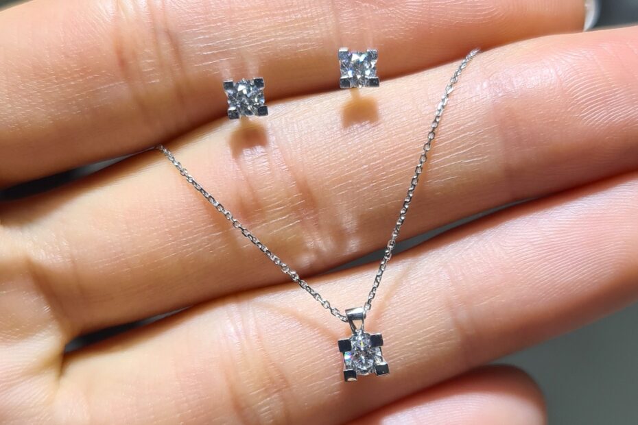 2. El 0,42 Karat E Renk VS2 Pırlanta Tektaş Kolye ve Küpe Set X005945 X005946