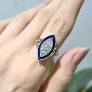 2. El 1,95 Karat Pırlanta ve Safir Tasarım Mekik Yüzük