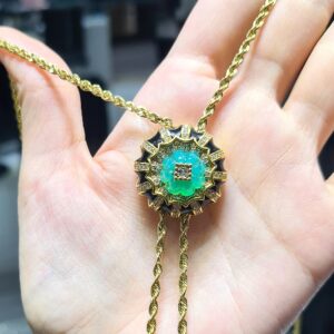 2.El Pırlanta 14,06 Karat Tasarım Yeşil Akikli Kolye RZ00018