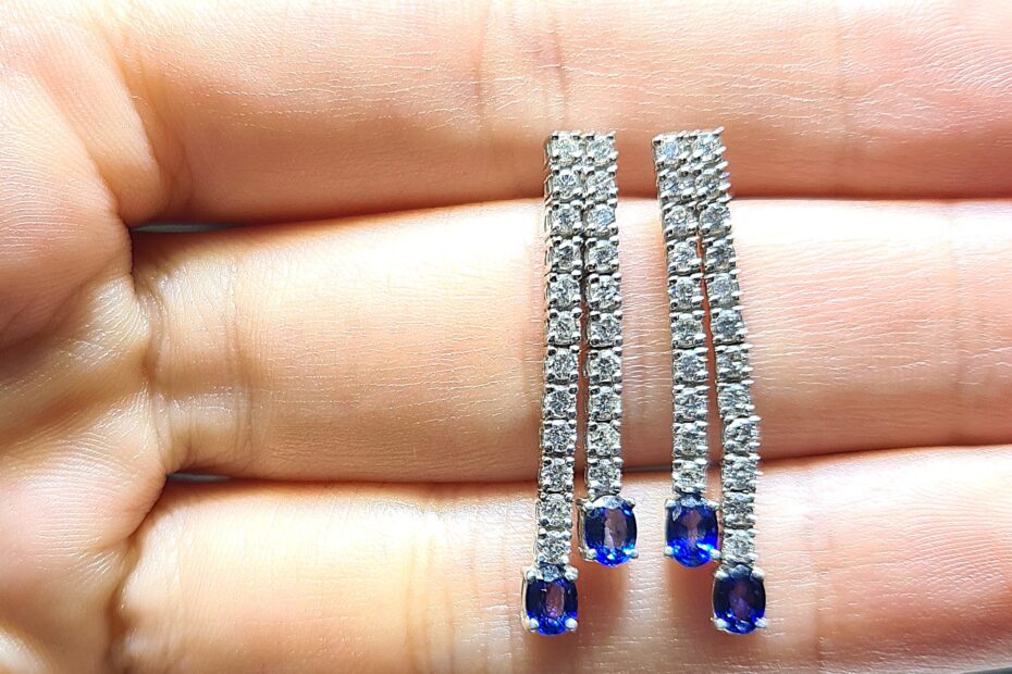 2.El Pırlanta 0,88 Karat Pırlanta ve Safir Küpe X006823