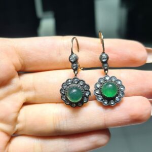 2.El Pırlanta 2,44 Karat Sallantılı Elmas ve Zümrüt Küpe KK00127