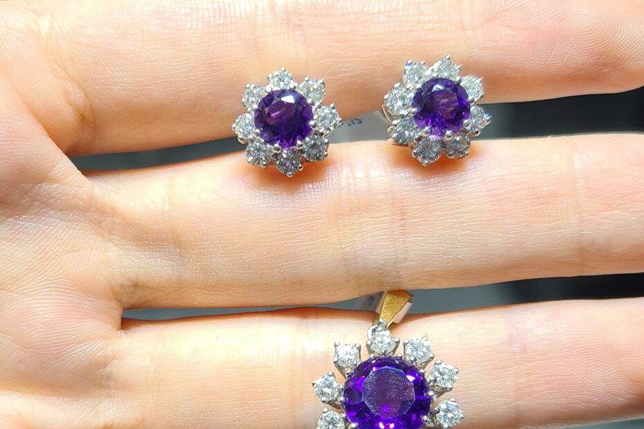 2.El Pırlanta Kolye Ucu-Küpe Ametist Set ALM0667-ALM0663