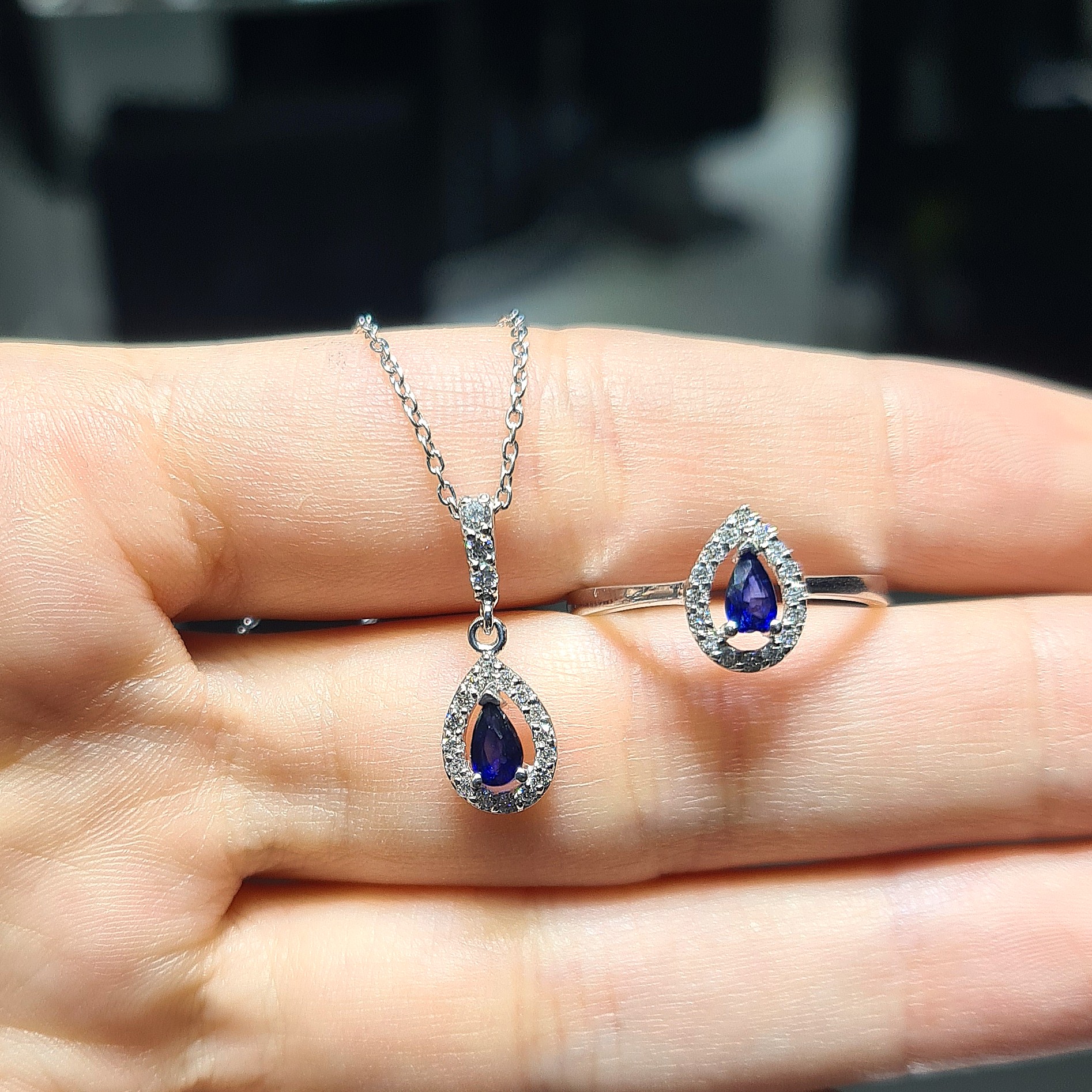 2.El Pırlanta Safir Yüzük - Kolye Set X007038-X007039