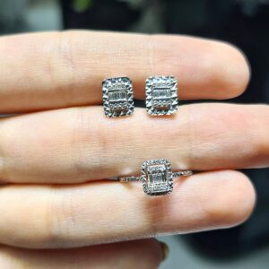 2.El Pırlanta Efektli Baget Yüzük & Küpe Set X006550-X005974