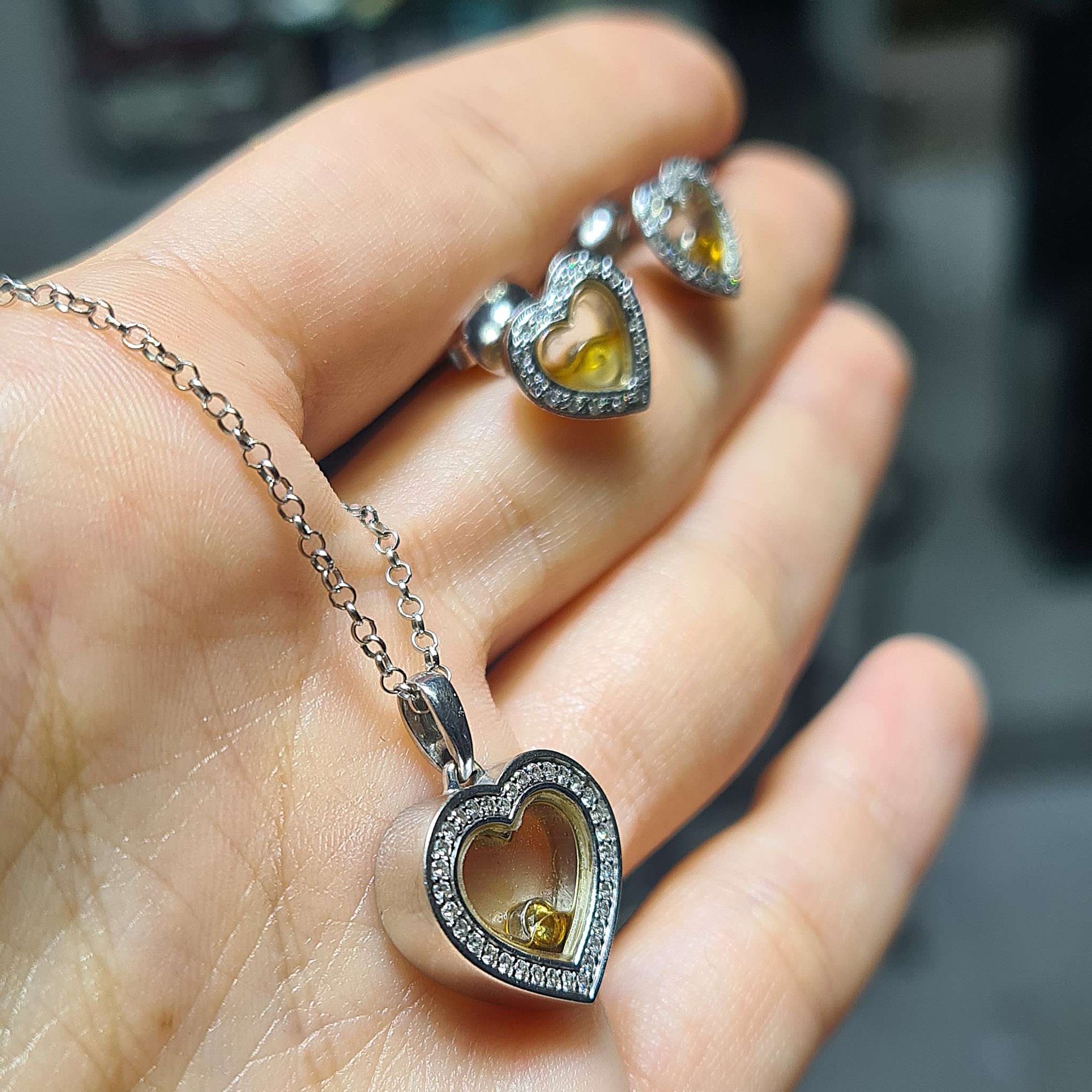 2.El Pırlanta 0,32 Karat Kalpli Kolye- Küpe Set X007528-X007527-2