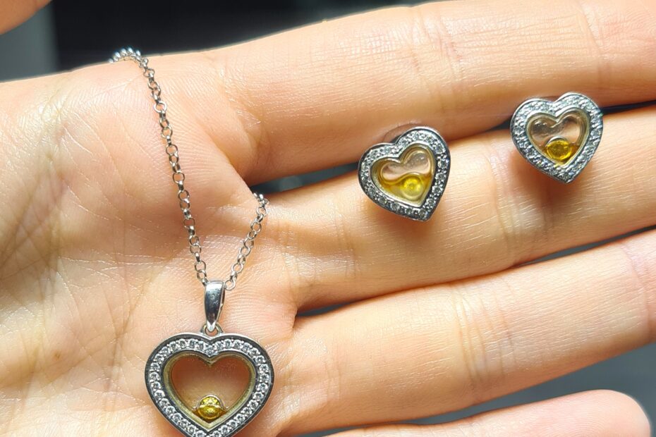 2.El Pırlanta 0,32 Karat Kalpli Kolye- Küpe Set X007528-X007527