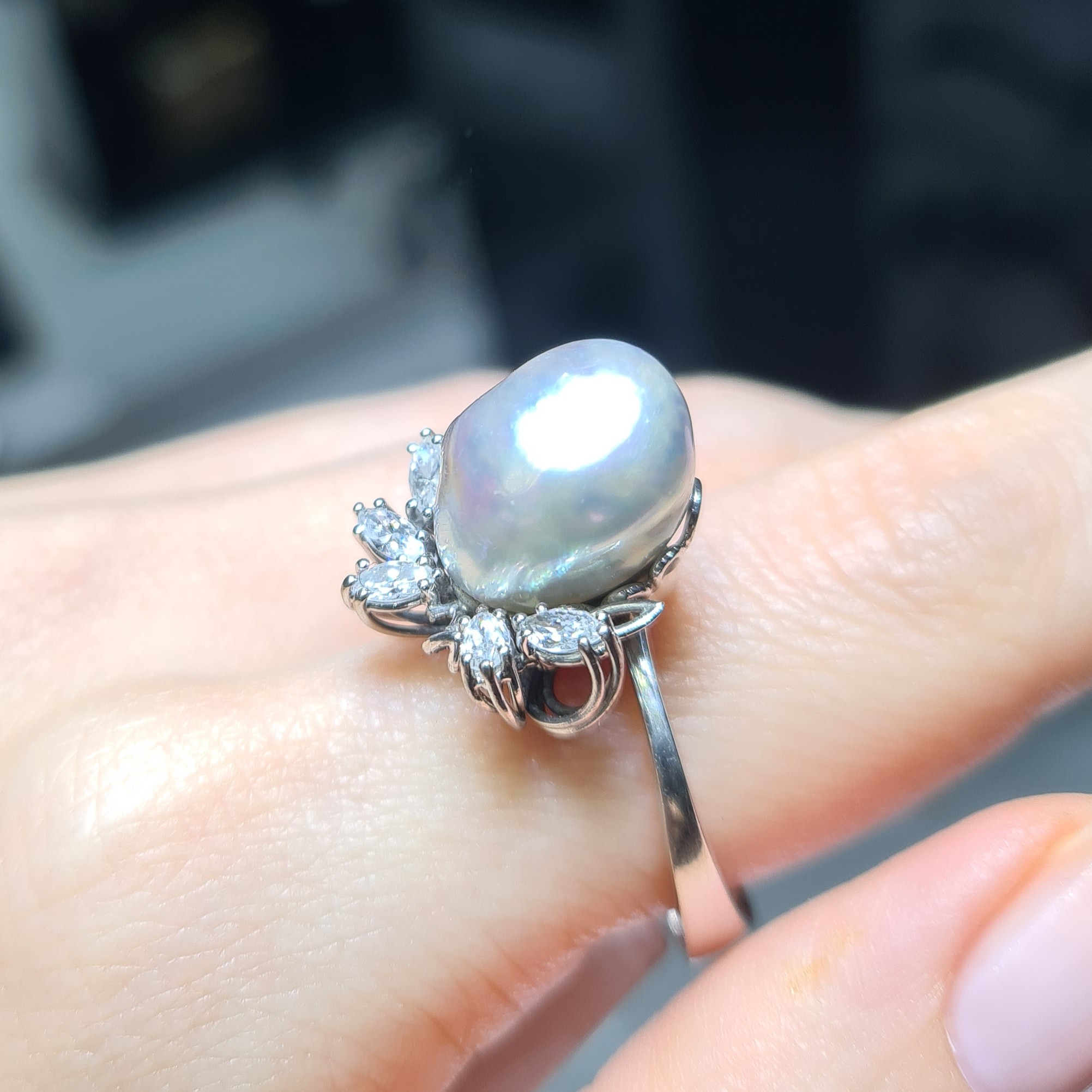 2.El Pırlanta 0,35 Karat Doğal İnci & Markiz Kesim Pırlanta Yüzük ALM1110-2