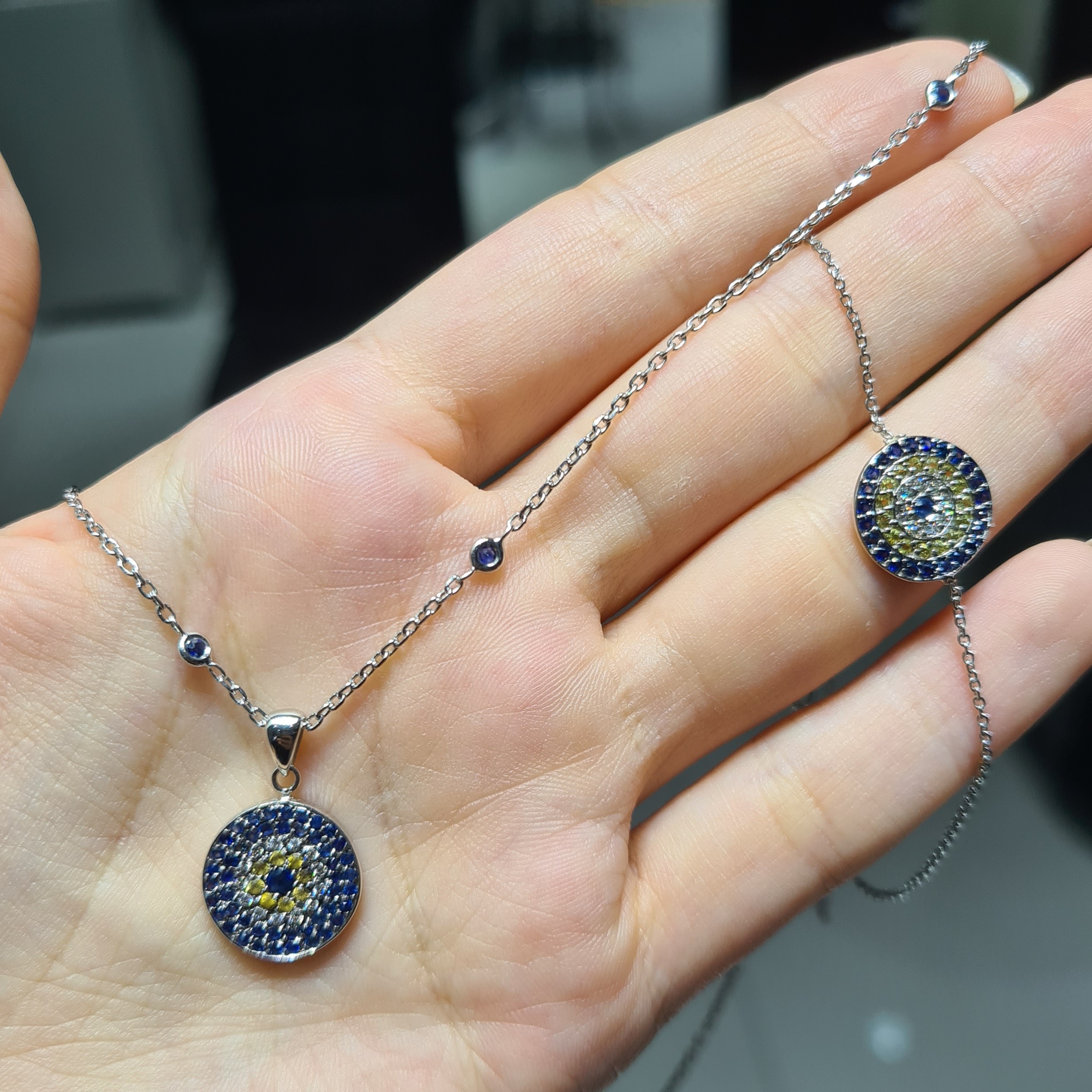 2.El Pırlanta 1,31 Karat Safir & Pırlanta Kolye-Bileklik Set X008071-X007891