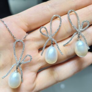 2.El Pırlanta 1,57 Karat İnci Kolye & Küpe Set X008175-X008176