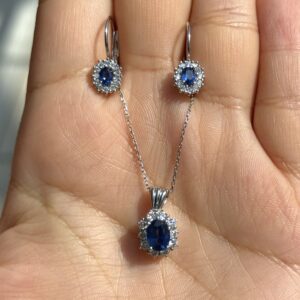 2.El Pırlanta 1,87 Karat Pırlanta & Safir Kolye-Küpe Set X008253-X008254