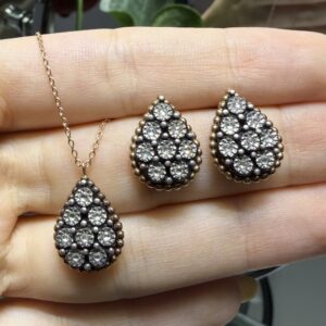 2.El Pırlanta 0,12 Karat Elmas Kolye-Küpe Set X008666-X008663