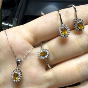 2.El Pırlanta 1,18 Karat Pırlanta & Sitrin Yüzük-Kolye-Küpe Set X008653-X008652-X008651